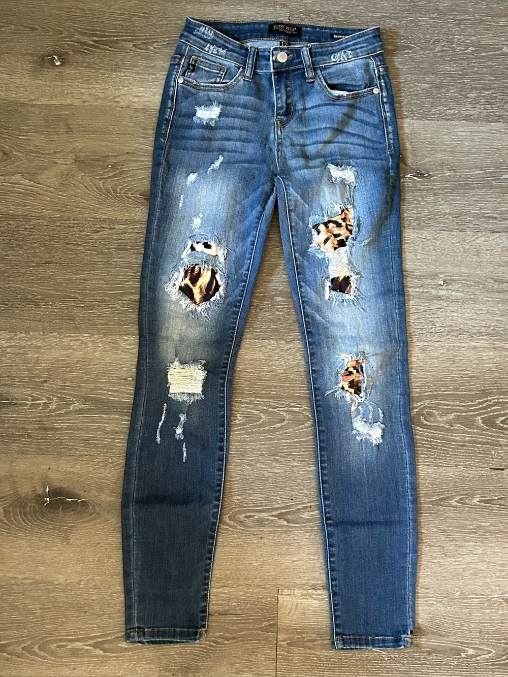 Judy Blue 1/25 Skinny Fit Distressed Leopard Print Stretch Denim Jeans